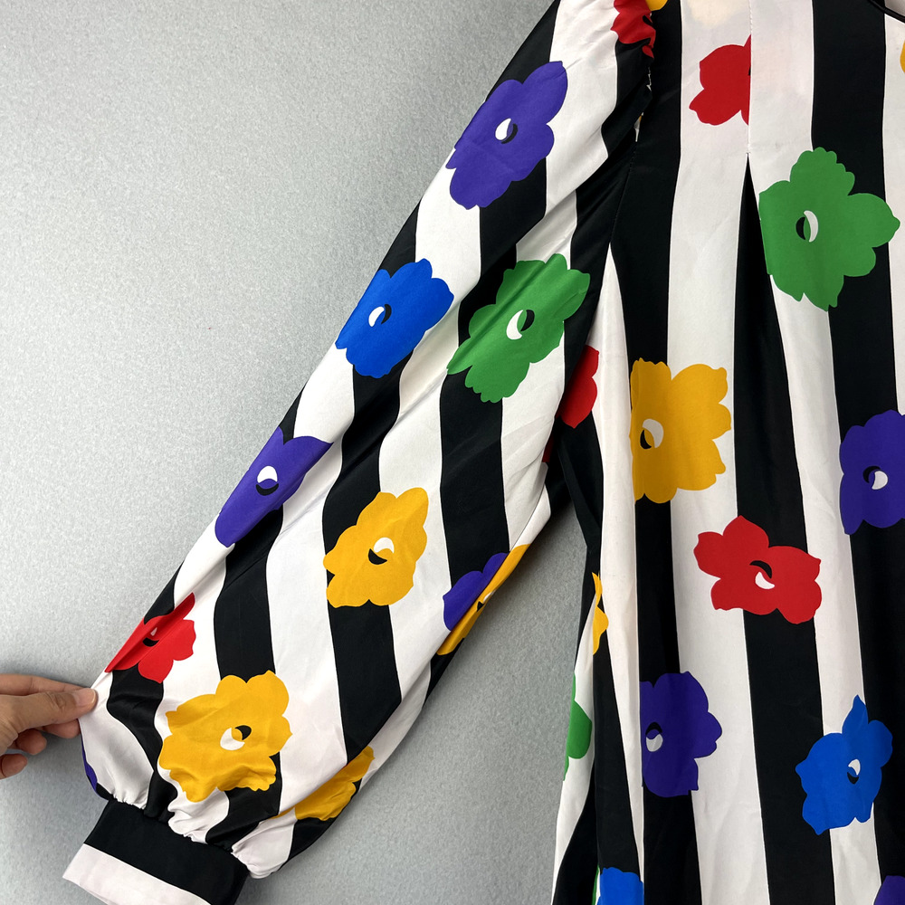 Vintage David Brown Saks Fifth Ave House Dress Womens Large Floral Stripe Artsy - Picture 11 of 16